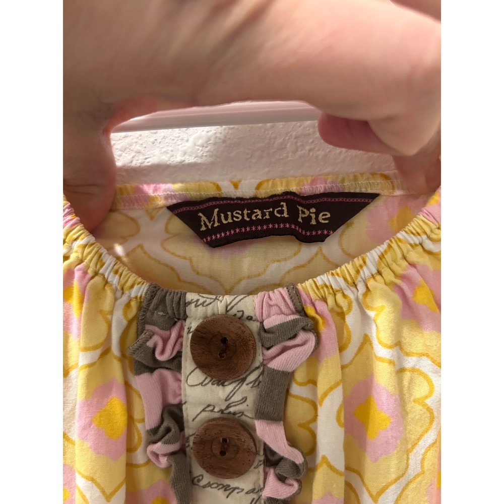 Mustard‎ Pie Girls Yellow Pink Floral Dress Cotton Ruffle Boho Size 6 - Picture 5 of 6